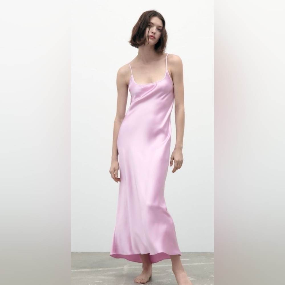 Zara Satin Effect Midi Slip Dress